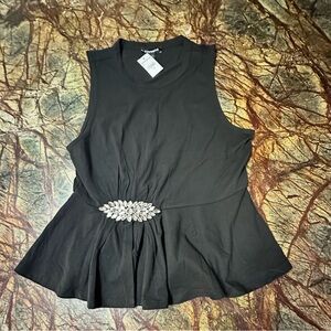 Express Black Sleeveless Blouse with Embellished Detail